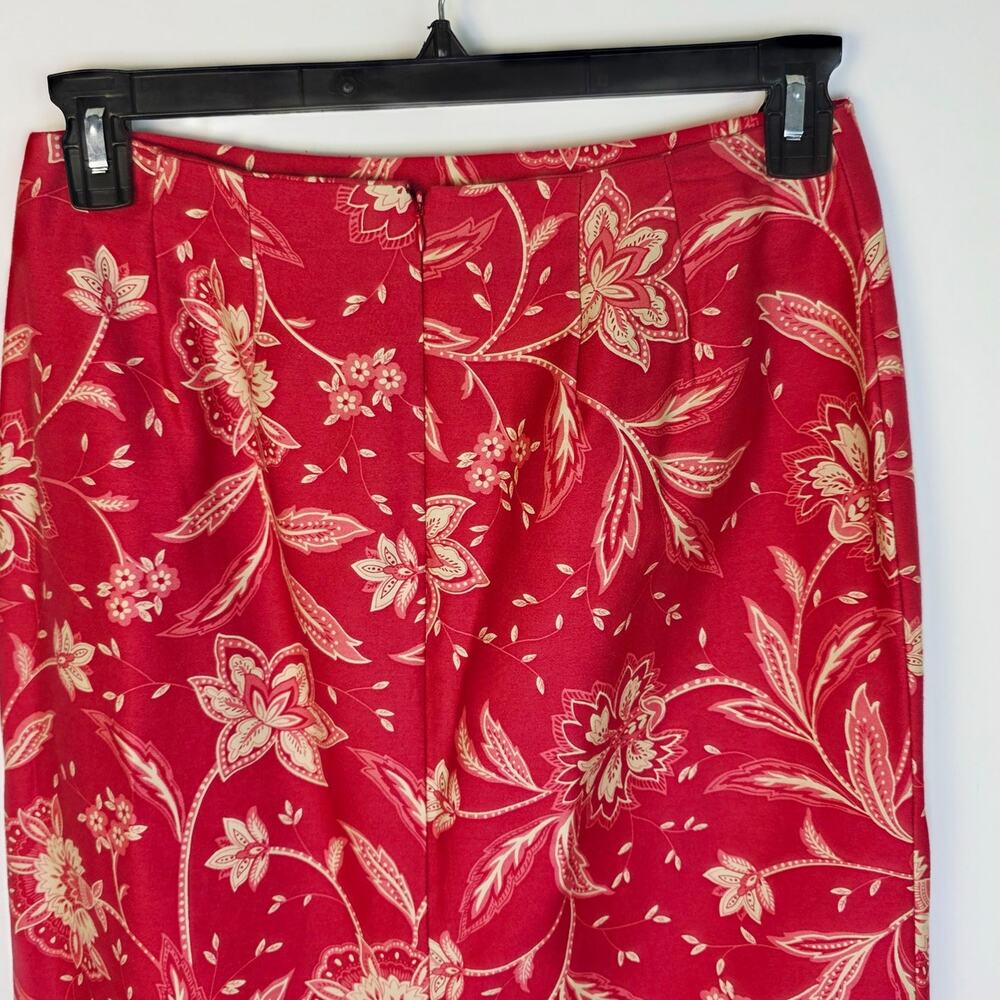 Talbots Petites Skirt 10 Berry Red Floral Midi Cotton Zip Boho Cottage Classic - Picture 8 of 14